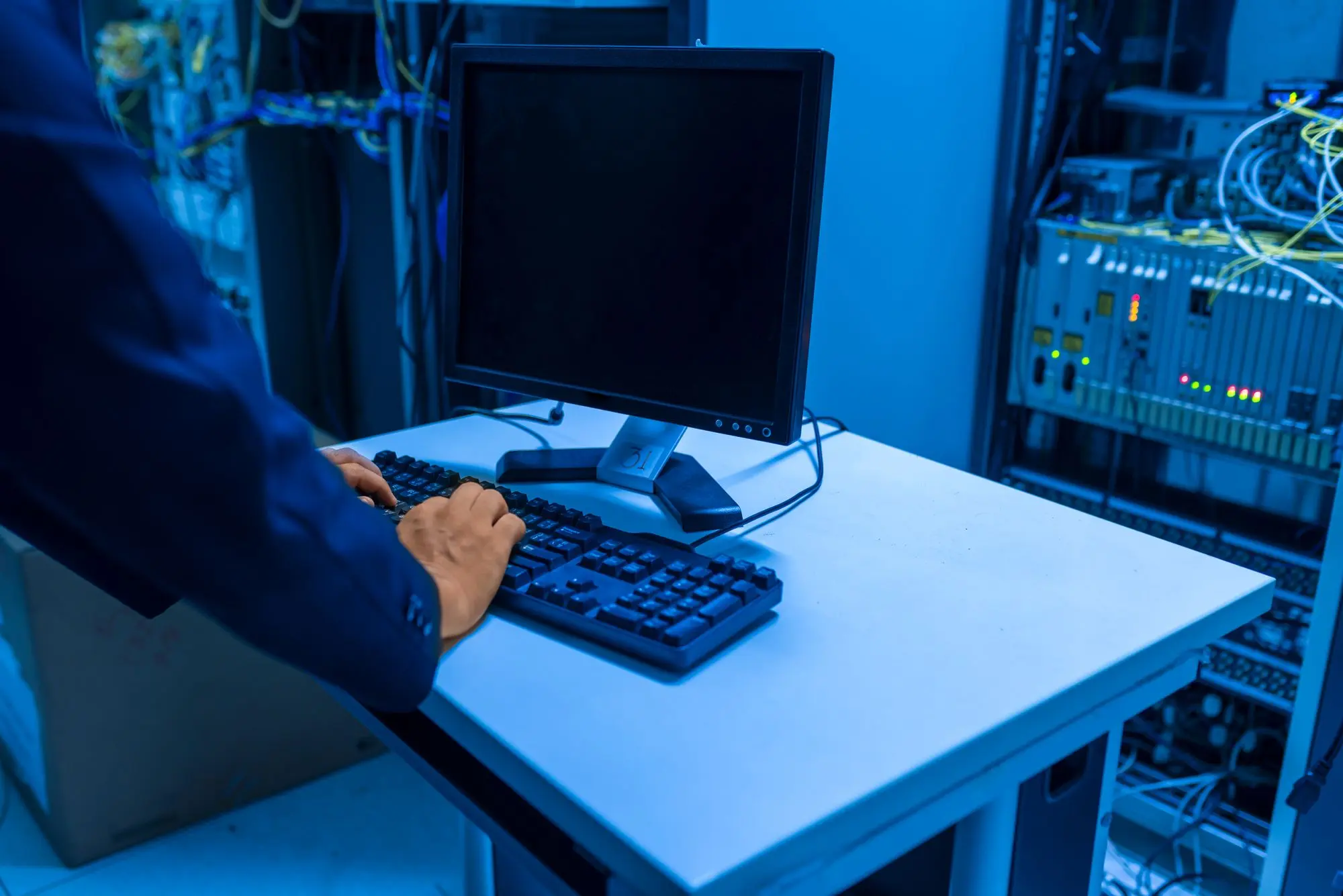 Person working at a computer in a modern office